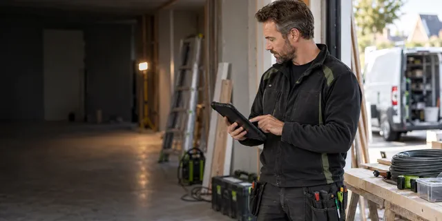 Vakman werkt aan een tablet